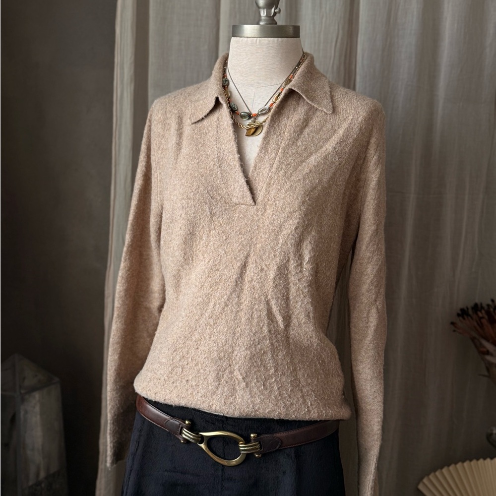 J. Crew Soft Beige V-Neck collared Polo Sweater